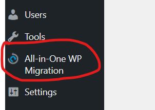 all in one wp migration menu