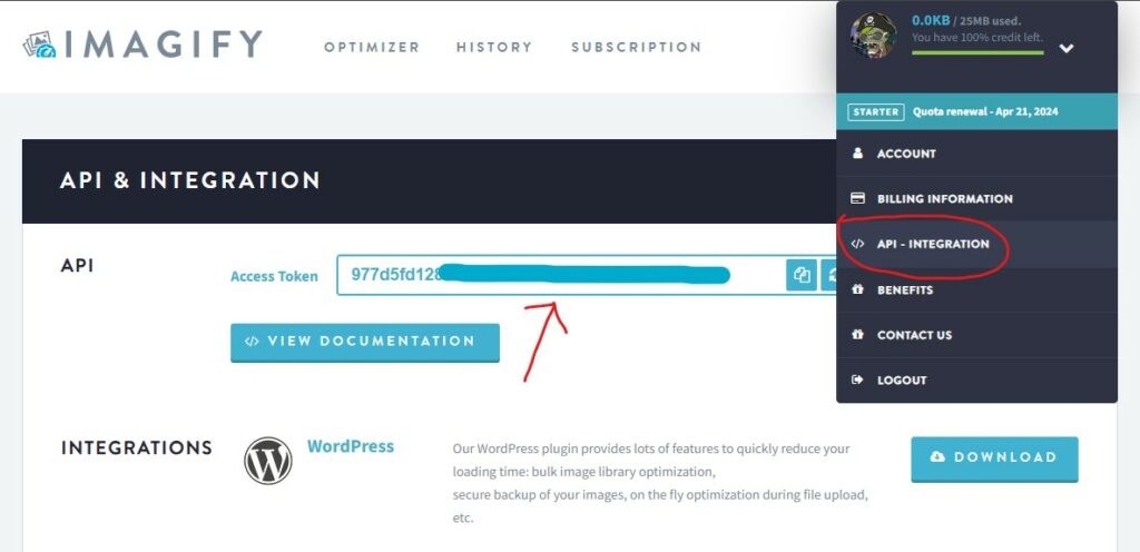 getting Imagify API Key