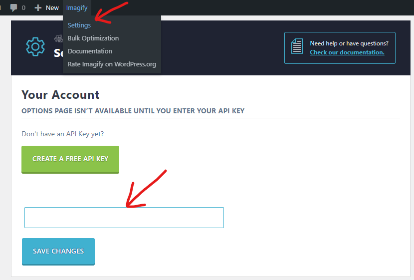 setting API key imagify